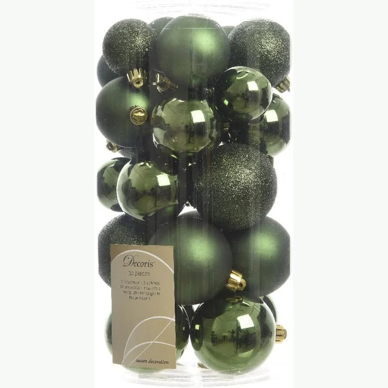 Decoris lot de 30 boules de Noël vert pin